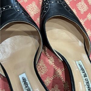 Manolo Blahnik Black Heels with White Stitching